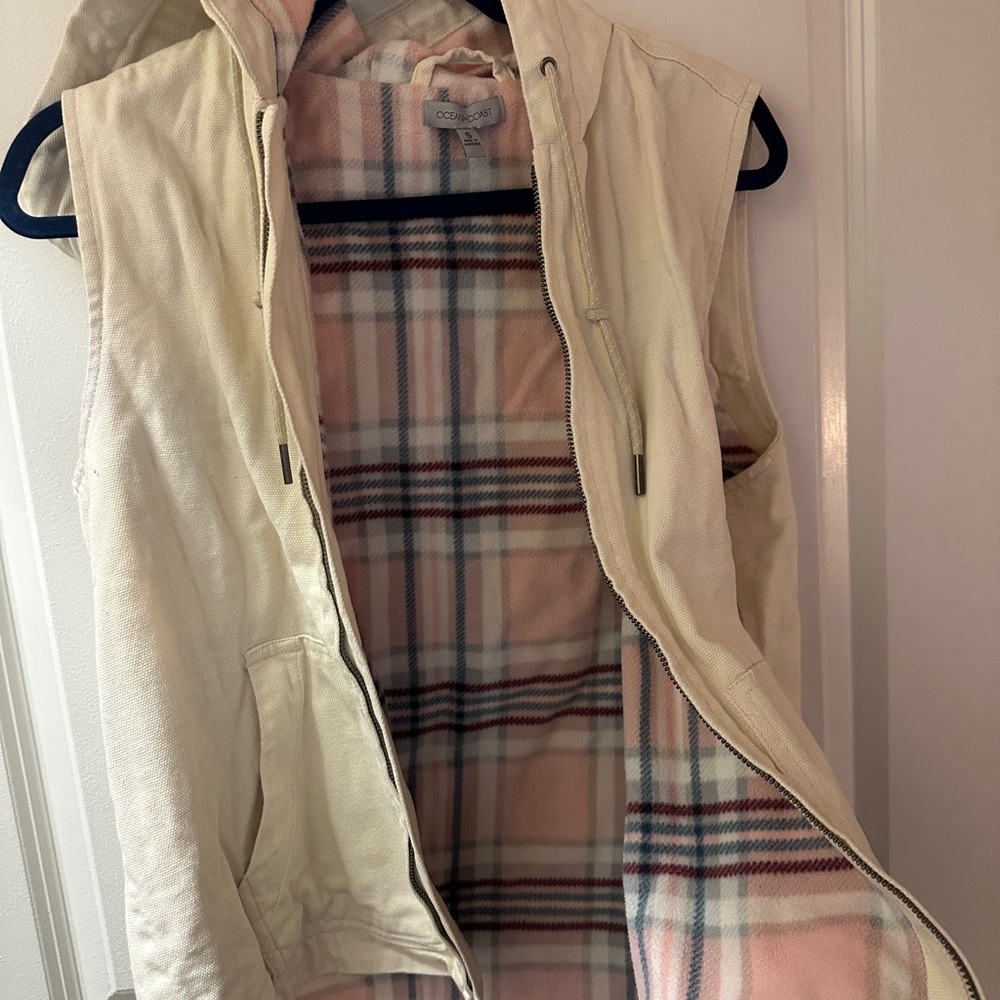 Cream Hooded Vest with Pink Flannel Lining